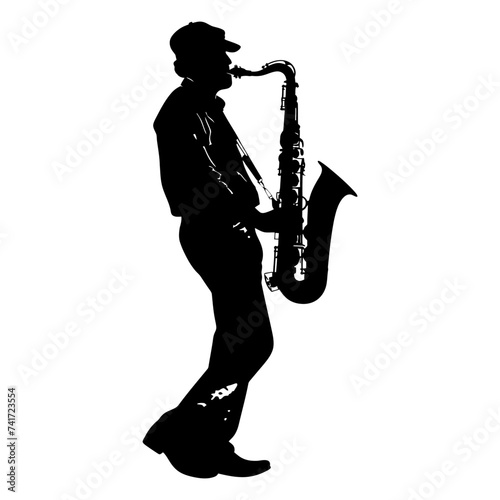 silhouette saxophonist in perform black color only