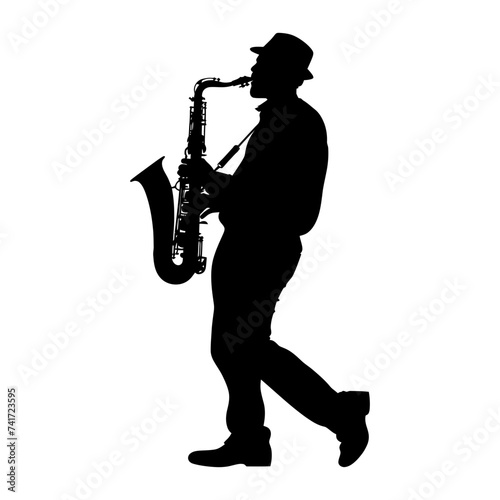 silhouette saxophonist in perform black color only