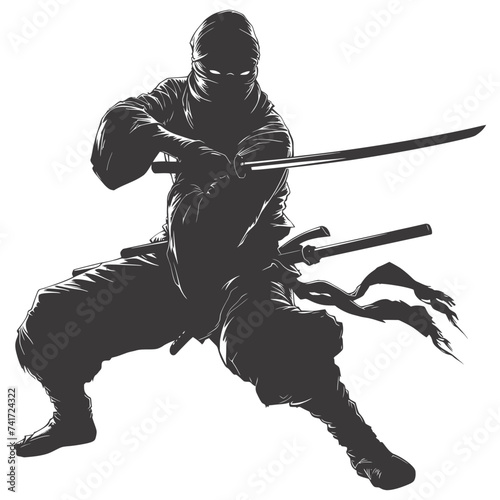 silhouette ninja assassin black color only full body