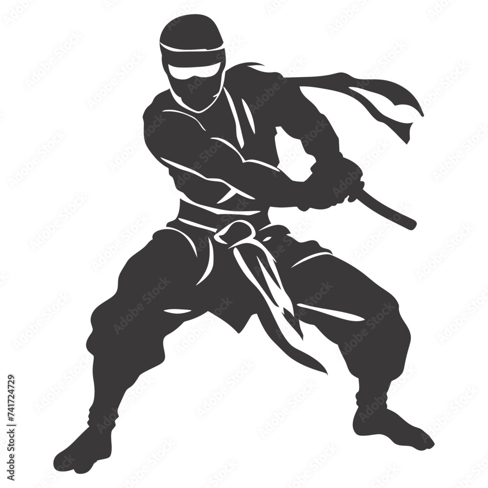 Fototapeta premium silhouette ninja warrior black color only full body