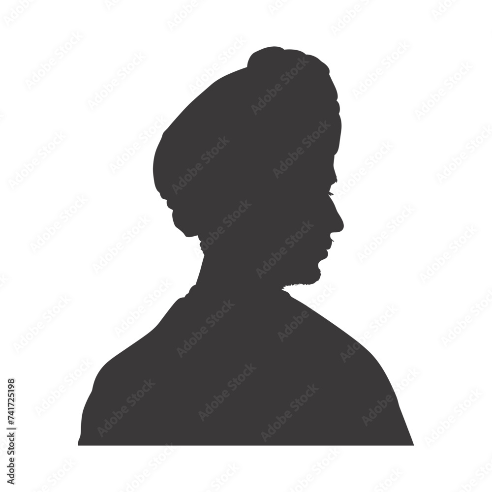 silhouette of an arabian person wearing a turban black color only