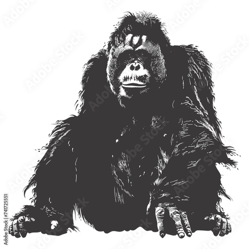 silhouette orang utan animal full body black color only