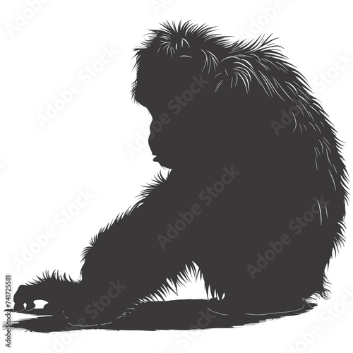 silhouette orang utan animal full body black color only