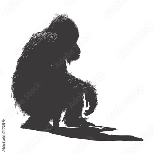 silhouette orang utan animal full body black color only