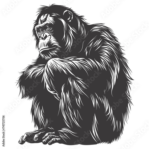 silhouette orang utan animal full body black color only