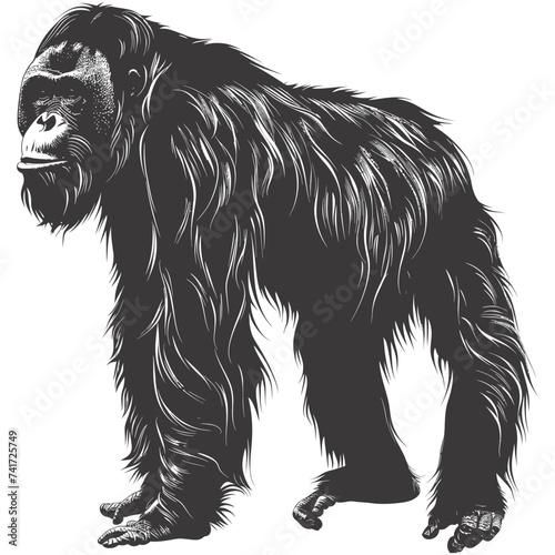 silhouette orang utan animal full body black color only