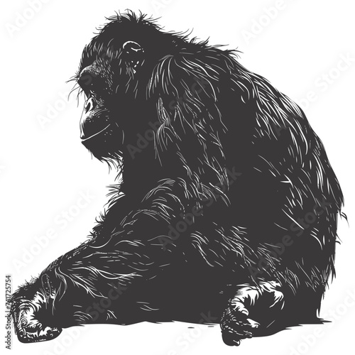 silhouette orang utan animal full body black color only