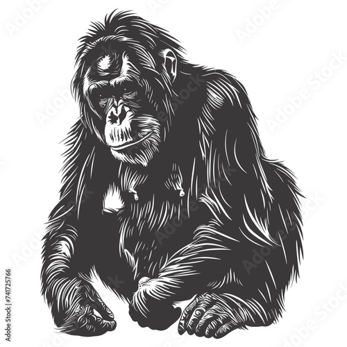 silhouette orang utan animal full body black color only