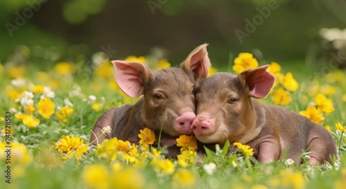 a pair of pigs in a pasture footage photo