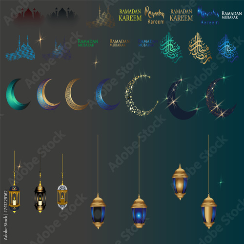 ramadan all icon,ramadan kareem in arabic calligraphy greetings with islamic moque and decoration,