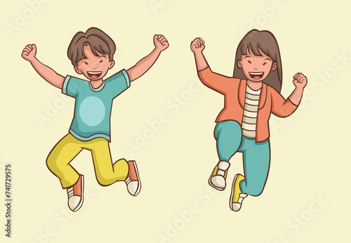 Happy cartoon children. Teenagers jumping.  © denis_pc