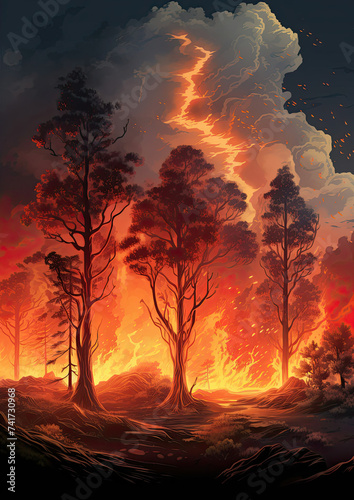 Fire Burning in Forest