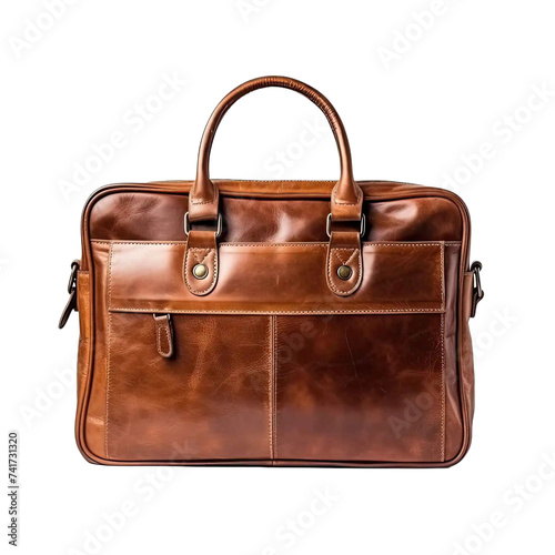 a brown leather bag isolated on transparent background 
