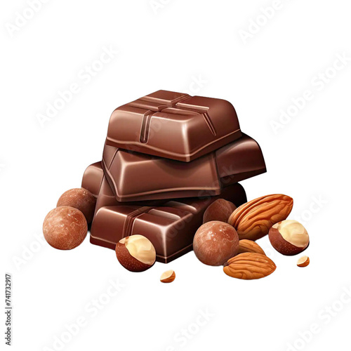 Chocolate bars with whole hazelnuts isolated on transparent background. © al