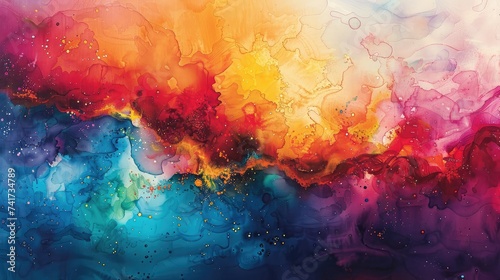 Energetic Watercolor Canvas: Exploring the Dynamic Spectrum of Colors. abstract background. © pengedarseni