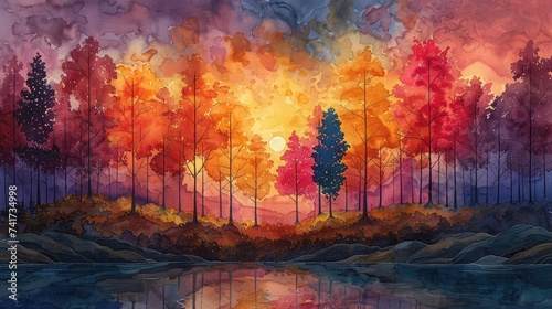 Color Symphony: Watercolor Landscape Painting with Seamless Blends.
