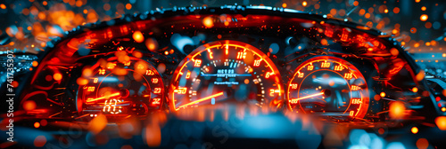 Close-up of a cars speedometer, capturing the essence of speed and performance in automotive technology and design photo
