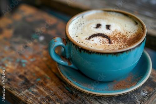 cup a cappuccino forming a sad face