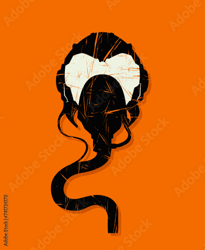 Air force pilot helmet symbol, vector grunge effect