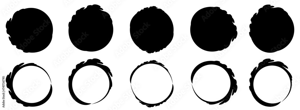 Hand-drawn of decorative creative handmade artwork vector set. Abstract Black ink circle paint brush strokes drawing. Hand-drawn of decorative creative handmade artwork vector set. Abstract Black ink circle paint brush strokes drawing.