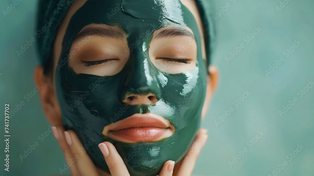 portrait of young female model use DIY facial mask on her face ,Skincare and treatment cosmetology concept . portrait of young female model use DIY facial mask on her face ,Skincare and treatment cosmetology concept .