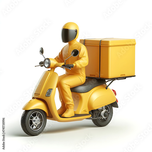 Yellow Retro Vintage Scooter Isolated on White Background. Modern Personal Transport. Classic Motor Scooter Side View. Electric Motorcycle with Step Through Frame. 3D illustration  Ai generated