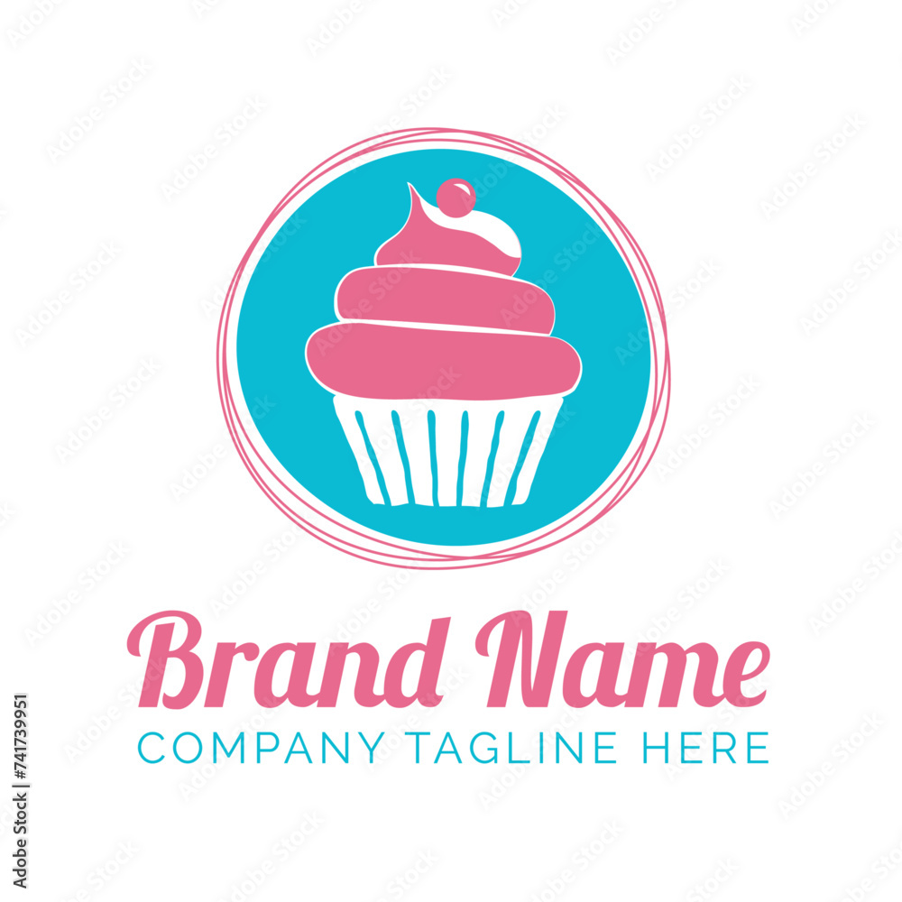 Round Cupcake Logo for Bakery in Modern Blue and Pink Color Round Cupcake Logo for Bakery in Modern Blue and Pink Color