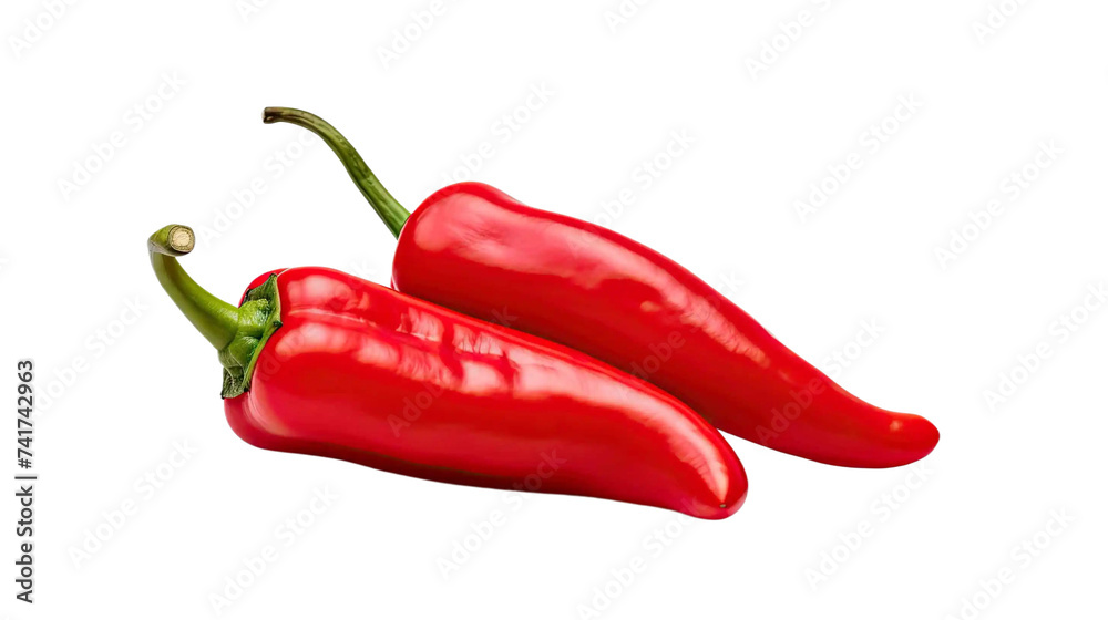  Red chili peppers isolated on transparent background.
