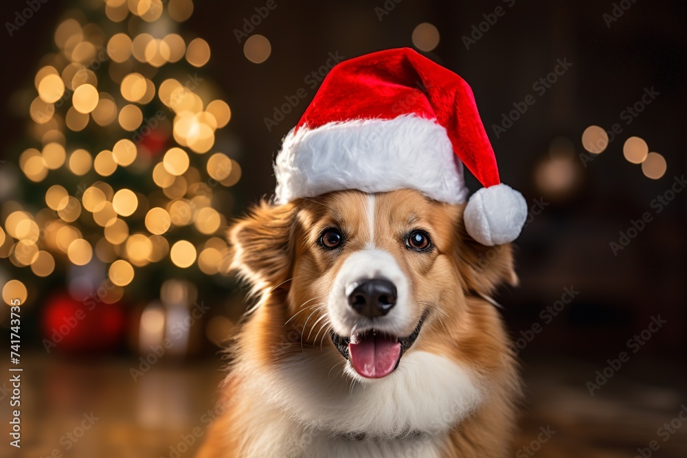 Festive Canine Cheer: Dog in Santa Hat Festive Canine Cheer: Dog in Santa Hat