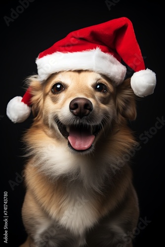 Festive Canine Cheer: Dog in Santa Hat
