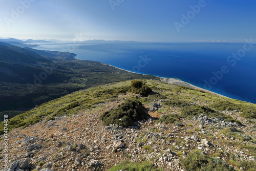 The Ionian sea coast from Panorama Llogara lookout until the Greek islands of Corfu, Erikousa and Othonoi. Vlore county-Albania-122