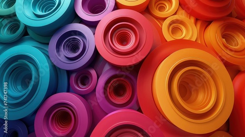 Clay Sculpture Delight: Top-Down Perspective of Rainbow-Hued Circular Stems in Intricate Formation. Abstract background.