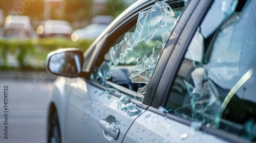 car glass broken. Accident cars broken windshield. car insurance. car repair