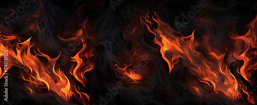 Group of Fire Flames on Black Background