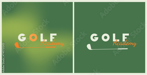 Variants of golf club logos with stick on green background