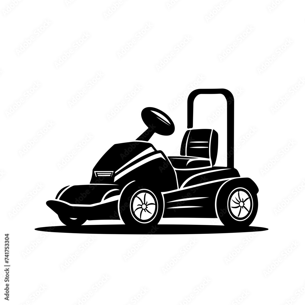 Electric Riding Lawn Mower Logo Monochrome Design Style