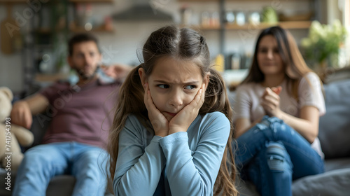 Family discord  Little girl in trouble in the middle of a heated argument between her parents