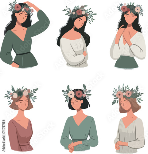 Ilustração mulher, silhueta mulher, dia da mulher, moça, menina, garota, mulher com flores na cabeça