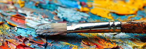 Artists paintbrushes and colorful paints, capturing the creativity and tools of painting in an artistic and vibrant setting