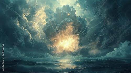 Oceanic Apocalypse: Witnessing the Devastation of a Massive Atomic Explosion at Sea.