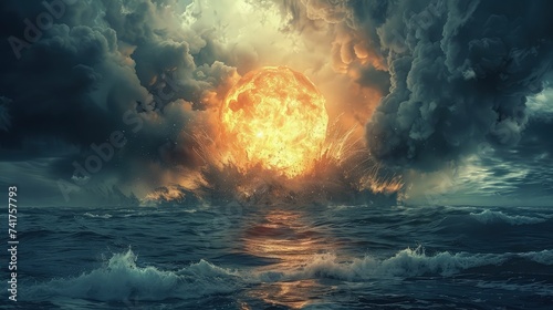 Radiant Chaos: Capturing the Eerie Beauty and Destructive Power of an Atomic Blast in the Open Waters.