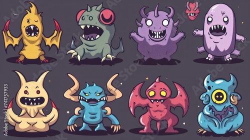 A vector illustration set featuring retro video game monsters