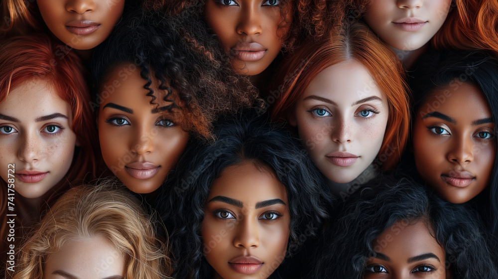 Diverse ethnicity background group of women looking up