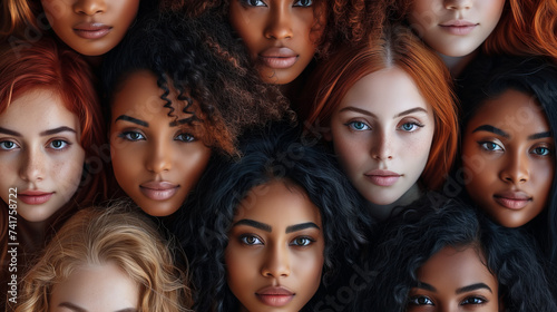 Diverse ethnicity background group of women looking up