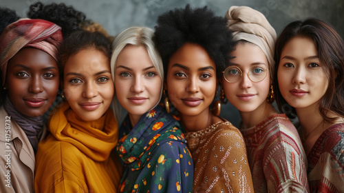 Group portrait of six beautiful ladies  with different skin and hair color © IBEX.Media