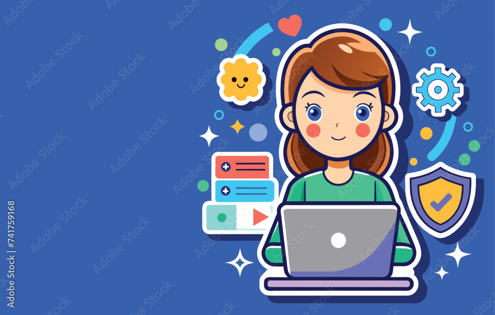 Cute Software Developer Girl illustration vector design Cute Software Developer Girl illustration vector design