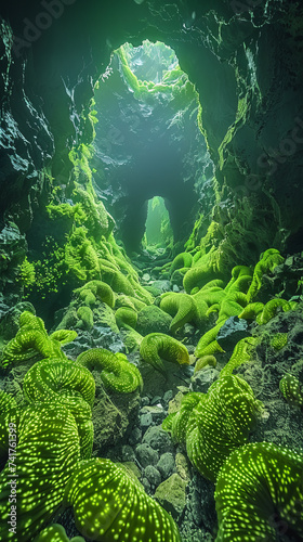 Glow worm cave in New Zealand Cueva con gusanos brillanes en Nueva Zelanda,generative ai