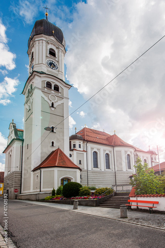 Saint Andreas Church in Nesselwang rectified and lens flares photo