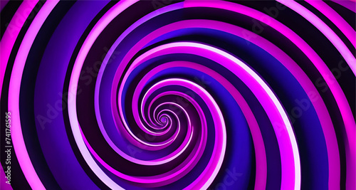 Abstract illusion of spiral like circle with geometric shapes of purple white and violet neon lines