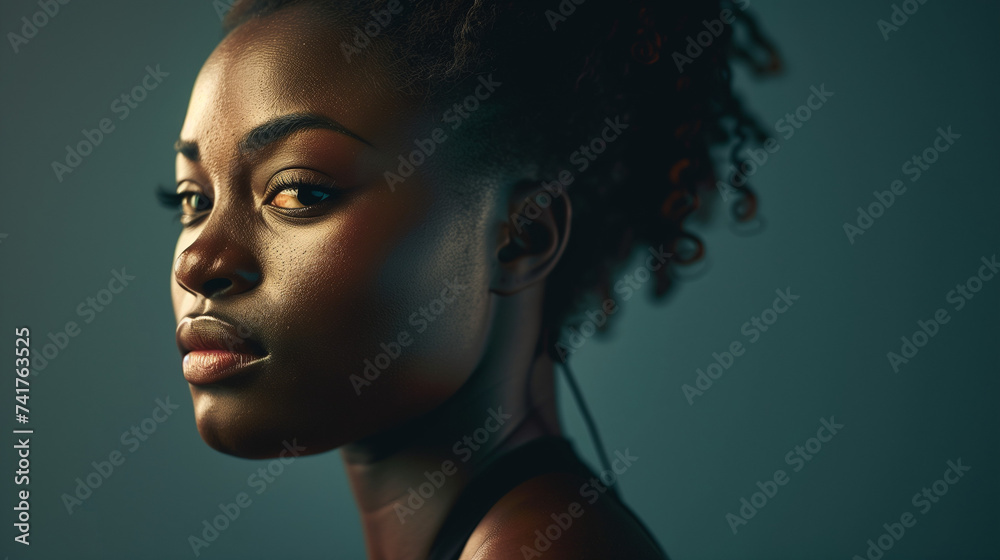A determined and full-bodied young African American woman, dressed in athletic wear, stands against a weathered wall background with copy space. A determined and full-bodied young African American woman, dressed in athletic wear, stands against a weathered wall background with copy space.